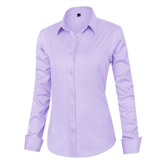 J.VER Blusen Regular Fit Klassische Bügelleicht Hemdbluse Langarm Damen Lässig Stretch für Hochzeitsgäste Service und College,Lila,S