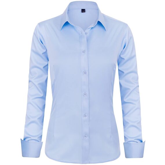 J.VER Hemd Damen Leichte Klassische Bluse Comfort Fit Baumwolle Stretch Blouse Langarm für Party Social Club Frauen,Himmelblau,S