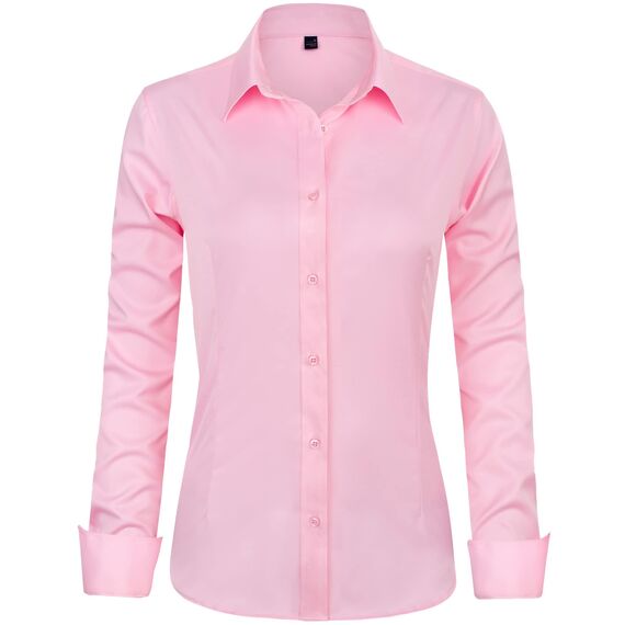 J.VER Bluse Damen Elegant Klassische Businesshemd Comfort Fit Faltenfrei Atmungsaktiv Shirts für Büro Arbeit Shirt Knitterfreies Hemdbluse,Rosa,2XL