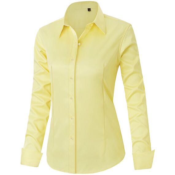 J.VER Hemd Damen Leichte Klassische Bluse Comfort Fit Baumwolle Stretch Blouse Langarm für Party Social Club Frauen,Gelb,XL