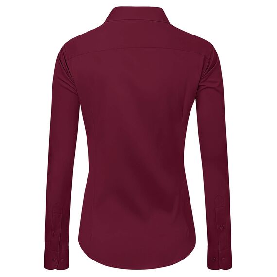 J.VER Hemd Damen Leichte Klassische Bluse Comfort Fit Baumwolle Stretch Blouse Langarm für Party Social Club Frauen,Burgunderrot,L