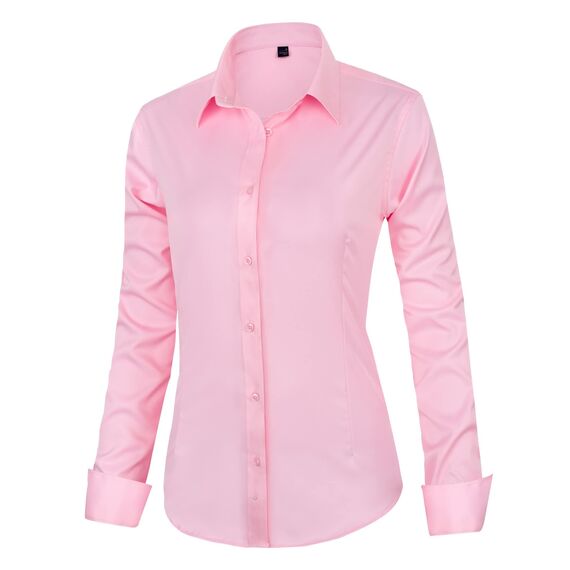 J.VER Bluse Damen Elegant Klassische Businesshemd Comfort Fit Faltenfrei Atmungsaktiv Shirts für Büro Arbeit Shirt Knitterfreies Hemdbluse,Rosa,L