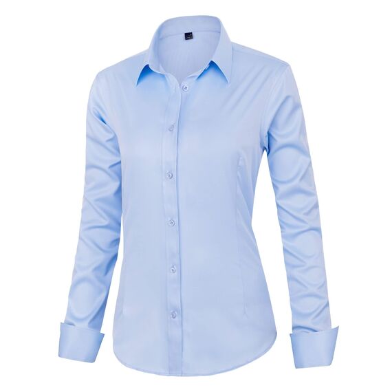 J.VER Hemd Damen Leichte Klassische Bluse Comfort Fit Baumwolle Stretch Blouse Langarm für Party Social Club Frauen,Himmelblau,S