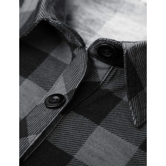 DJT Damen Weiches Gestrick Karierte Bluse Langarm 3/4 Roll Up Ärmel Hemdbluse Button-down Blusen Schwarz L