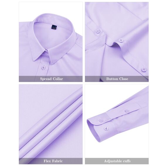 J.VER Blusen Regular Fit Klassische Bügelleicht Hemdbluse Langarm Damen Lässig Stretch für Hochzeitsgäste Service und College,Lila,XL
