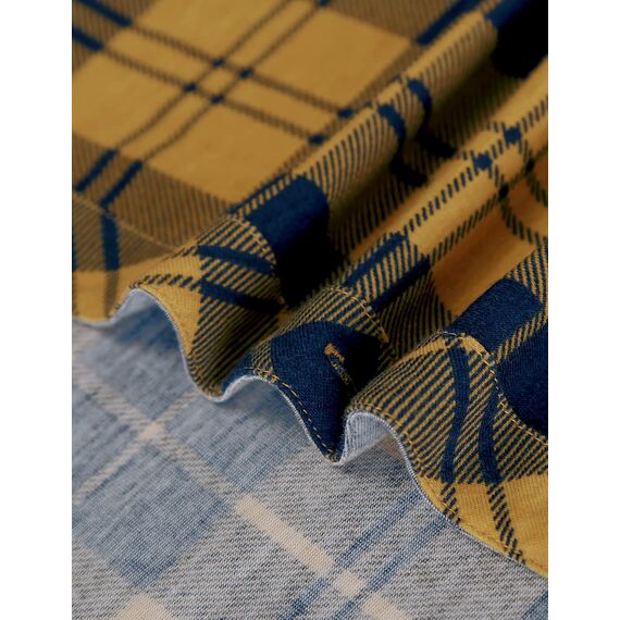 DJT Damen Weiches Gestrick Karierte Bluse Langarm Oberteile Roll Up Ärmel Hemdbluse Shirts Button Down Blusen Top Gelb-Marine S