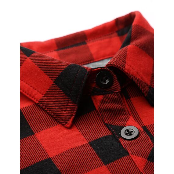 DJT Damen Weiches Gestrick Karierte Bluse Langarm 3/4 Roll Up Ärmel Hemdbluse Button-down Blusen Rot S