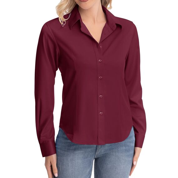 J.VER Hemd Damen Leichte Klassische Bluse Comfort Fit Baumwolle Stretch Blouse Langarm für Party Social Club Frauen,Burgunderrot,L