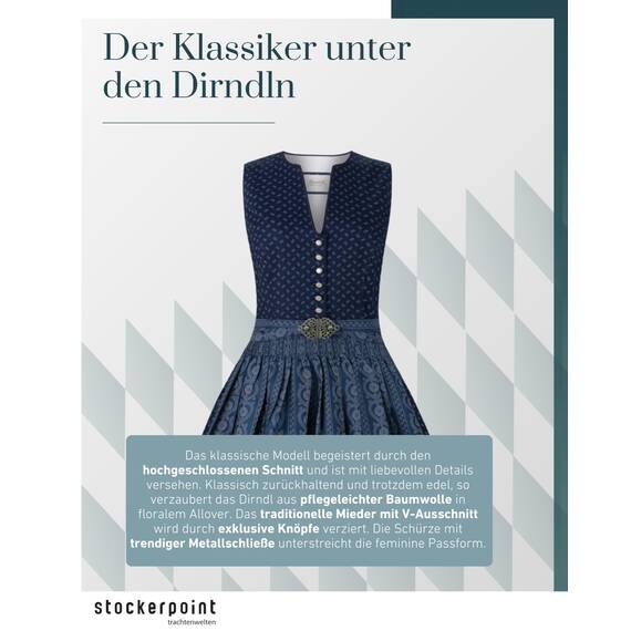 Stockerpoint Damen Dirndl Ellie I Größe 32-48 I Trachtenkleid mit Schürze & liebevollen Details I 100% Baumwolle I Atmungsaktiv & pflegeleicht I Perfekt für Trachten & Festlichkeiten