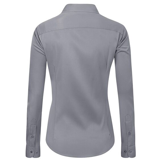 J.VER Bluse Damen Basic Langarm Stretch Hemdbluse Damen Bluse Leicht Tailliert mit Stretch Elegant Formelle Kragen Tops,Grau,XS
