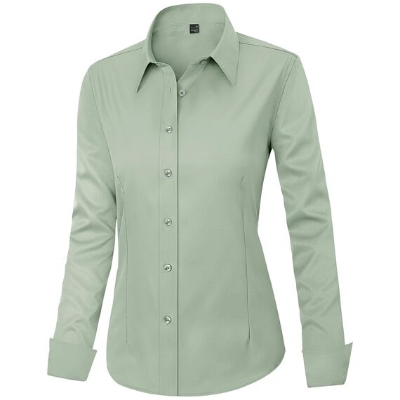 J.VER Bluse Damen Basic Langarm Stretch Hemdbluse Damen Bluse Leicht Tailliert mit Stretch Elegant Formelle Kragen Tops,Grün,M