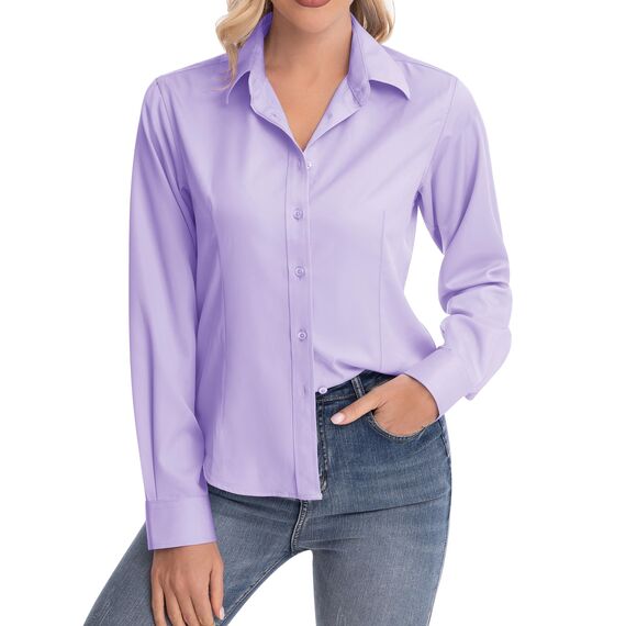 J.VER Blusen Regular Fit Klassische Bügelleicht Hemdbluse Langarm Damen Lässig Stretch für Hochzeitsgäste Service und College,Lila,2XL