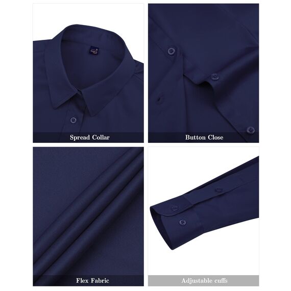 J.VER Blusen Regular Fit Klassische Bügelleicht Hemdbluse Langarm Damen Lässig Stretch für Hochzeitsgäste Service und College,Navy Blau,2XL