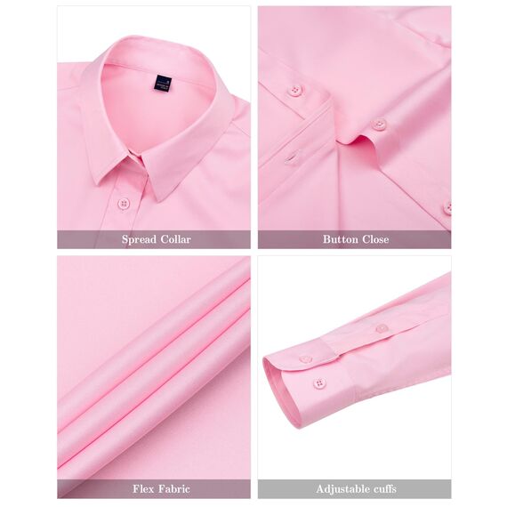 J.VER Bluse Damen Elegant Klassische Businesshemd Comfort Fit Faltenfrei Atmungsaktiv Shirts für Büro Arbeit Shirt Knitterfreies Hemdbluse,Rosa,M