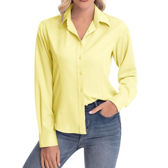 J.VER Hemd Damen Leichte Klassische Bluse Comfort Fit Baumwolle Stretch Blouse Langarm für Party Social Club Frauen,Gelb,XL