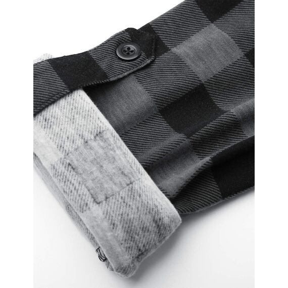 DJT Damen Weiches Gestrick Karierte Bluse Langarm 3/4 Roll Up Ärmel Hemdbluse Button-down Blusen Schwarz L