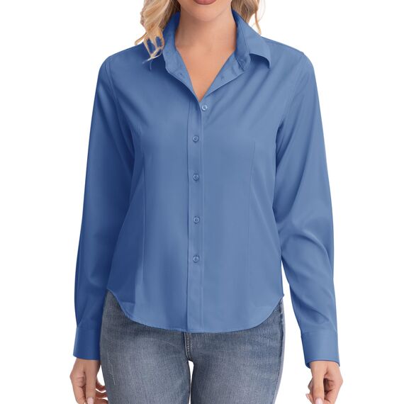 J.VER Hemd Damen Leichte Klassische Bluse Comfort Fit Baumwolle Stretch Blouse Langarm für Party Social Club Frauen,Graublau,L