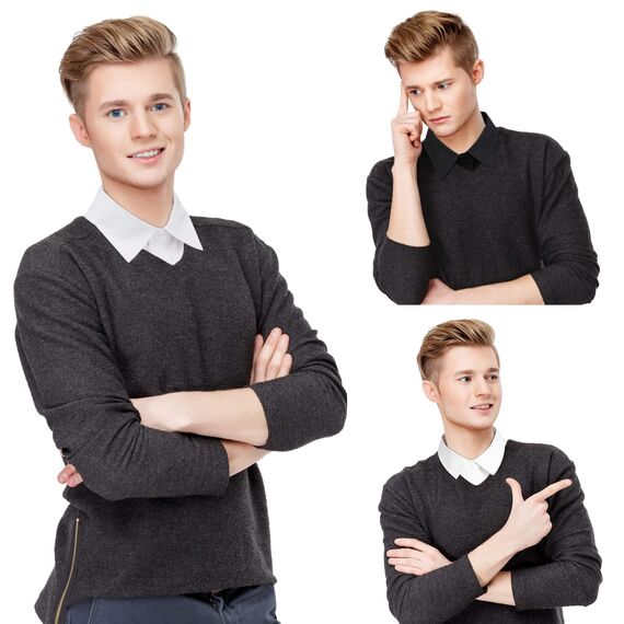 PHOGARY 2 Stücke Frauen Kragen Krageneinsatz Damen, Fake Collar Detachable Collar Abnehmbare Hälfte Shirt Bluse Blusenkragen Einsatz für Damen, Weiß+Schwarz, Eine Größe Passt Am Meisten