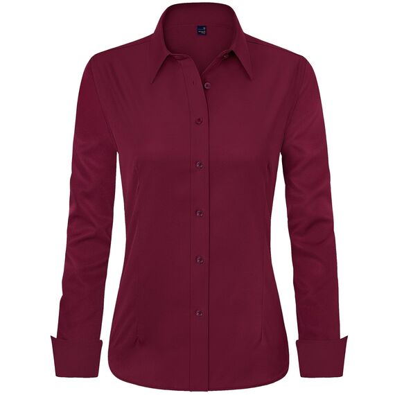 J.VER Hemd Damen Leichte Klassische Bluse Comfort Fit Baumwolle Stretch Blouse Langarm für Party Social Club Frauen,Burgunderrot,L