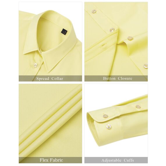 J.VER Hemd Damen Leichte Klassische Bluse Comfort Fit Baumwolle Stretch Blouse Langarm für Party Social Club Frauen,Gelb,XL