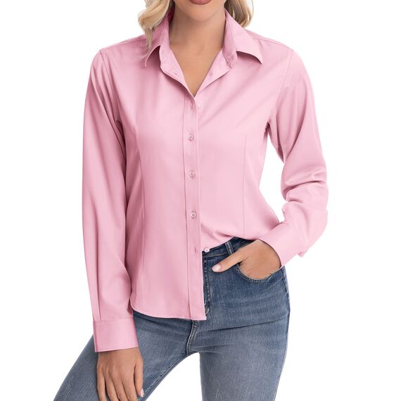 J.VER Bluse Damen Elegant Klassische Businesshemd Comfort Fit Faltenfrei Atmungsaktiv Shirts für Büro Arbeit Shirt Knitterfreies Hemdbluse,Rosa,XL