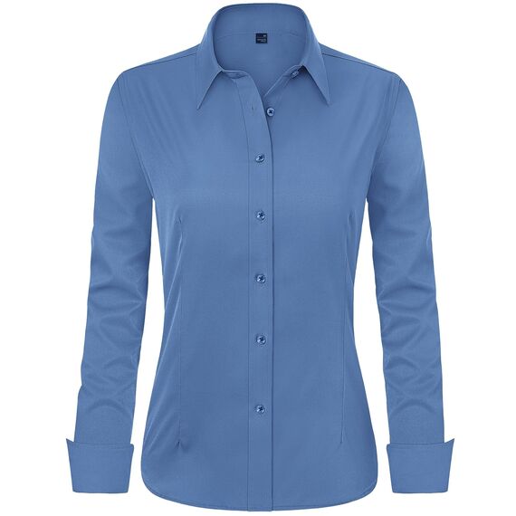 J.VER Hemd Damen Leichte Klassische Bluse Comfort Fit Baumwolle Stretch Blouse Langarm für Party Social Club Frauen,Graublau,2XL