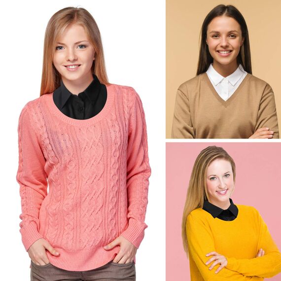 PHOGARY 2 Stücke Frauen Kragen Krageneinsatz Damen, Fake Collar Detachable Collar Abnehmbare Hälfte Shirt Bluse Blusenkragen Einsatz für Damen, Weiß+Schwarz, Eine Größe Passt Am Meisten