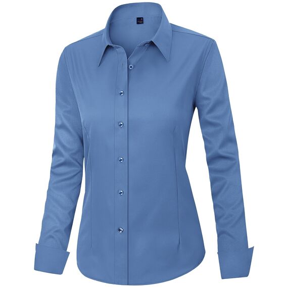 J.VER Hemd Damen Leichte Klassische Bluse Comfort Fit Baumwolle Stretch Blouse Langarm für Party Social Club Frauen,Graublau,L