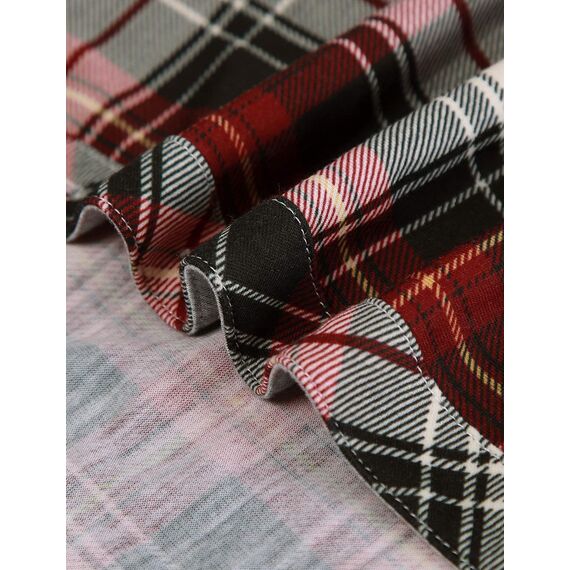 DJT Damen Weiches Gestrick Karierte Bluse Langarm 3/4 Roll Up Ärmel Hemdbluse Button-down Blusen Schönes Rot S