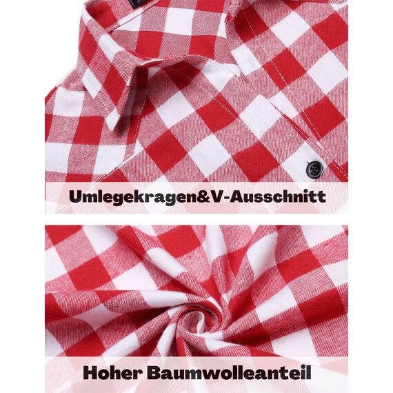 UNibelle Karierte Bluse Damen Trachtenhemd Oktoberfest Karohemd 3/4 Ärmeln V Ausschnitt Trachtenbluse Casual Hemd HolzfäLlerhemd Trachten Oberteile mit Knöpfen Wassermelonenrot-B XXL
