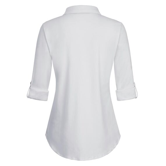 DJT Damen Weiches Gestrick Karierte Bluse Langarm Oberteile Roll Up Ärmel Hemdbluse Shirts Button Down Blusen Top Solides-Weiß XL