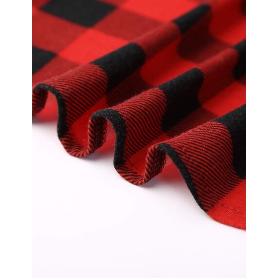 DJT Damen Weiches Gestrick Karierte Bluse Langarm 3/4 Roll Up Ärmel Hemdbluse Button-down Blusen Rot M