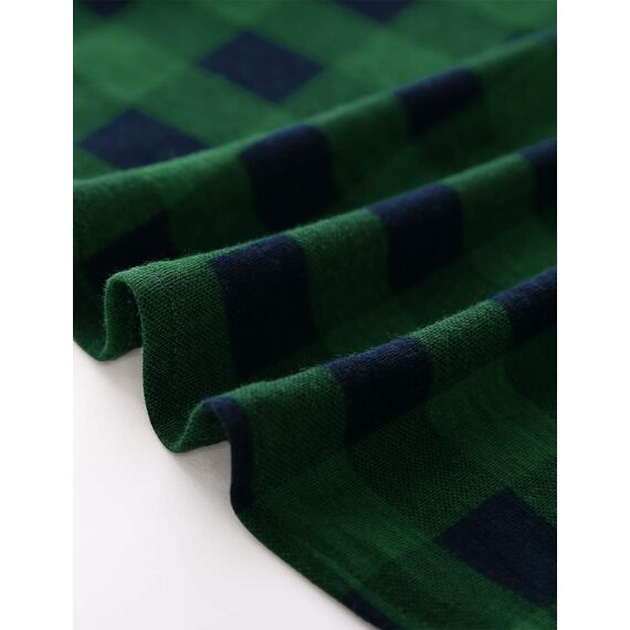 DJT Damen Weiches Gestrick Karierte Bluse Langarm 3/4 Roll Up Ärmel Hemdbluse Button-down Blusen Grün kariert L