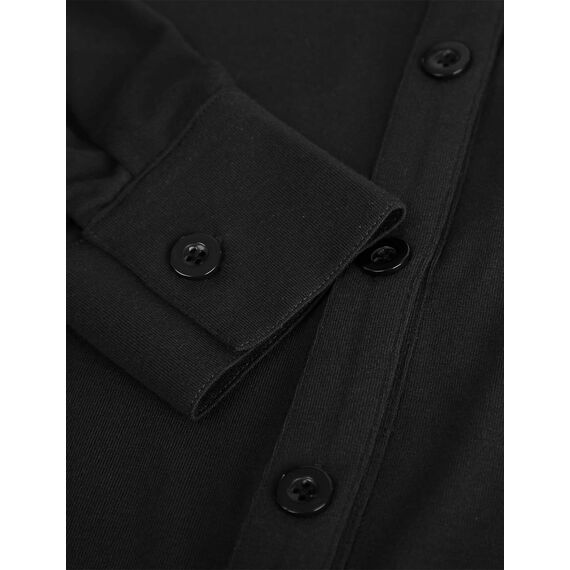 DJT Damen Weiches Gestrick Karierte Bluse Langarm 3/4 Ärmel Roll Up Ärmel Hemdbluse Button-down Solid Schwarz L