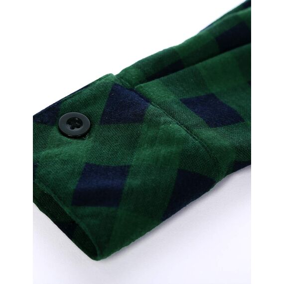 DJT Damen Weiches Gestrick Karierte Bluse Langarm 3/4 Roll Up Ärmel Hemdbluse Button-down Blusen Grün kariert M