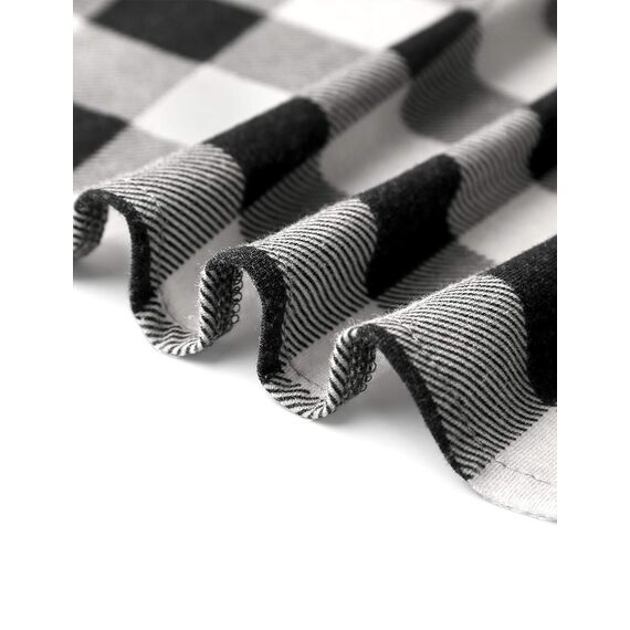 DJT Damen Weiches Gestrick Karierte Bluse Langarm 3/4 Roll Up Ärmel Hemdbluse Button-down Blusen Schwarz #2 S