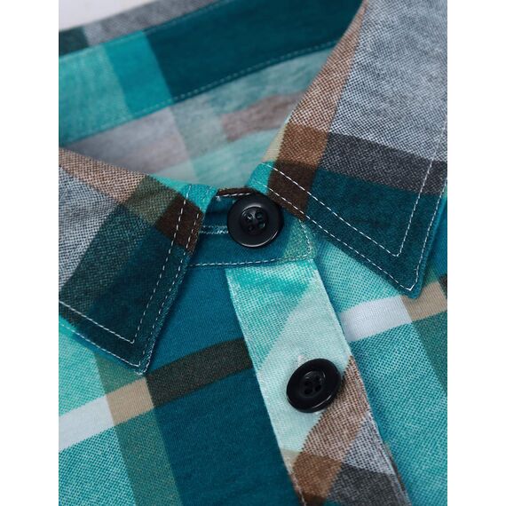 DJT Damen Weiches Gestrick Karierte Bluse Langarm 3/4 Roll Up Ärmel Hemdbluse Button-down Blusen Blau L