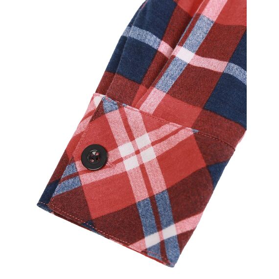 DJT Damen Weiches Gestrick Karierte Bluse Langarm 3/4 Roll Up Ärmel Hemdbluse Button-down Blusen Feuriges Rot S