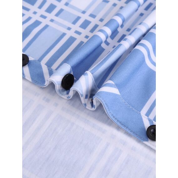 DJT Damen Weiches Gestrick Karierte Bluse Langarm Oberteile Roll Up Ärmel Hemdbluse Shirts Button Down Blusen Top Himmelblau S