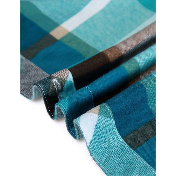 DJT Damen Weiches Gestrick Karierte Bluse Langarm 3/4 Roll Up Ärmel Hemdbluse Button-down Blusen Blau XL