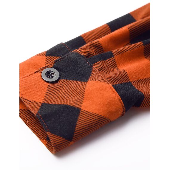 DJT Damen Weiches Gestrick Karierte Bluse Langarm Oberteile Roll Up Ärmel Hemdbluse Shirts Button Down Blusen Top Orange S