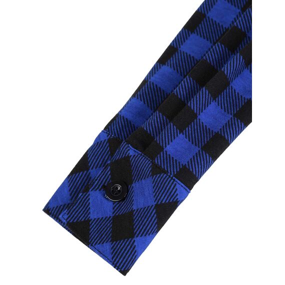 DJT Damen Weiches Gestrick Karierte Bluse Langarm 3/4 Roll Up Ärmel Hemdbluse Button-down Blusen Lebendiges Blau L