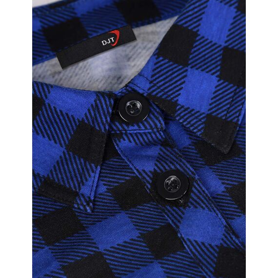 DJT Damen Weiches Gestrick Karierte Bluse Langarm 3/4 Roll Up Ärmel Hemdbluse Button-down Blusen Lebendiges Blau L