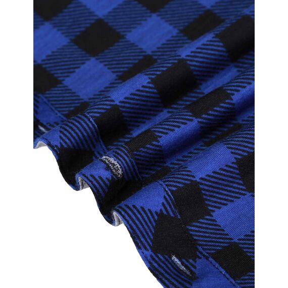 DJT Damen Weiches Gestrick Karierte Bluse Langarm 3/4 Roll Up Ärmel Hemdbluse Button-down Blusen Lebendiges Blau XL