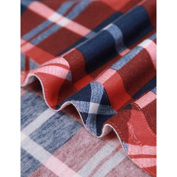 DJT Damen Weiches Gestrick Karierte Bluse Langarm 3/4 Roll Up Ärmel Hemdbluse Button-down Blusen Feuriges Rot S