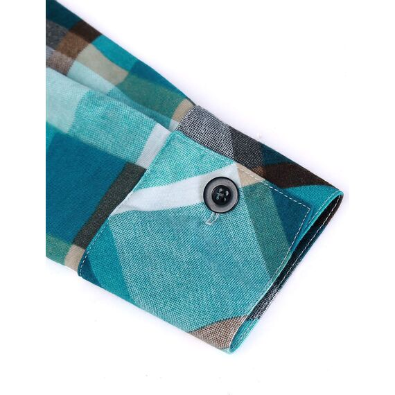 DJT Damen Weiches Gestrick Karierte Bluse Langarm 3/4 Roll Up Ärmel Hemdbluse Button-down Blusen Blau L