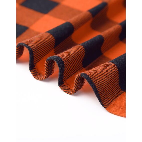 DJT Damen Weiches Gestrick Karierte Bluse Langarm Oberteile Roll Up Ärmel Hemdbluse Shirts Button Down Blusen Top Orange XL