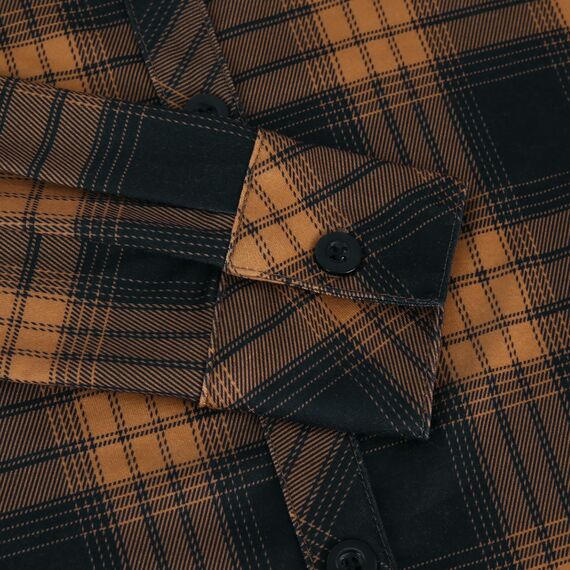 DJT Damen Weiches Gestrick Karierte Bluse Langarm Oberteile Roll Up Ärmel Hemdbluse Tunika Button Down Blusen Top Orange-Schwarz XL