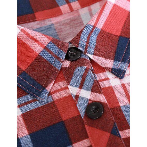 DJT Damen Weiches Gestrick Karierte Bluse Langarm 3/4 Roll Up Ärmel Hemdbluse Button-down Blusen Feuriges Rot S