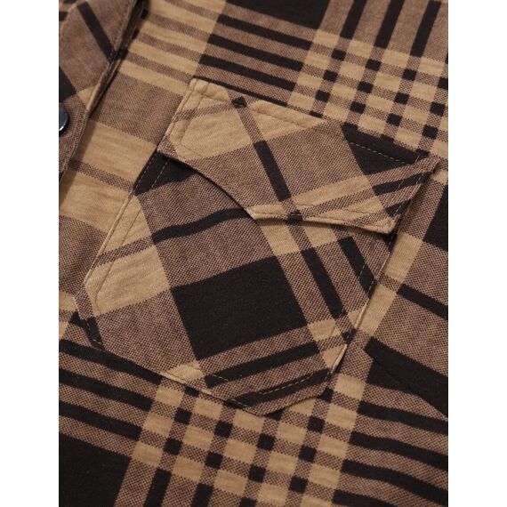 DJT Damen Weiches Gestrick Karierte Bluse Langarm Oberteile Roll Up Ärmel Hemdbluse Shirts Button Down Blusen Top Kaffee-Braun M